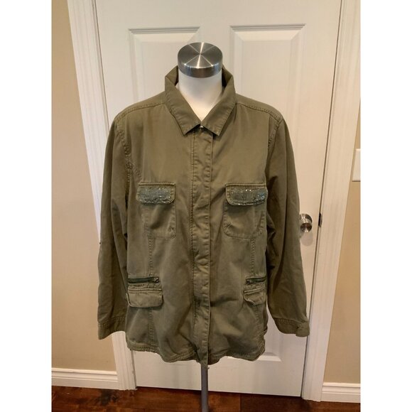 Torrid 4 Army Green Chino Zip-Up Jacket, Size 2X - Picture 1 of 8